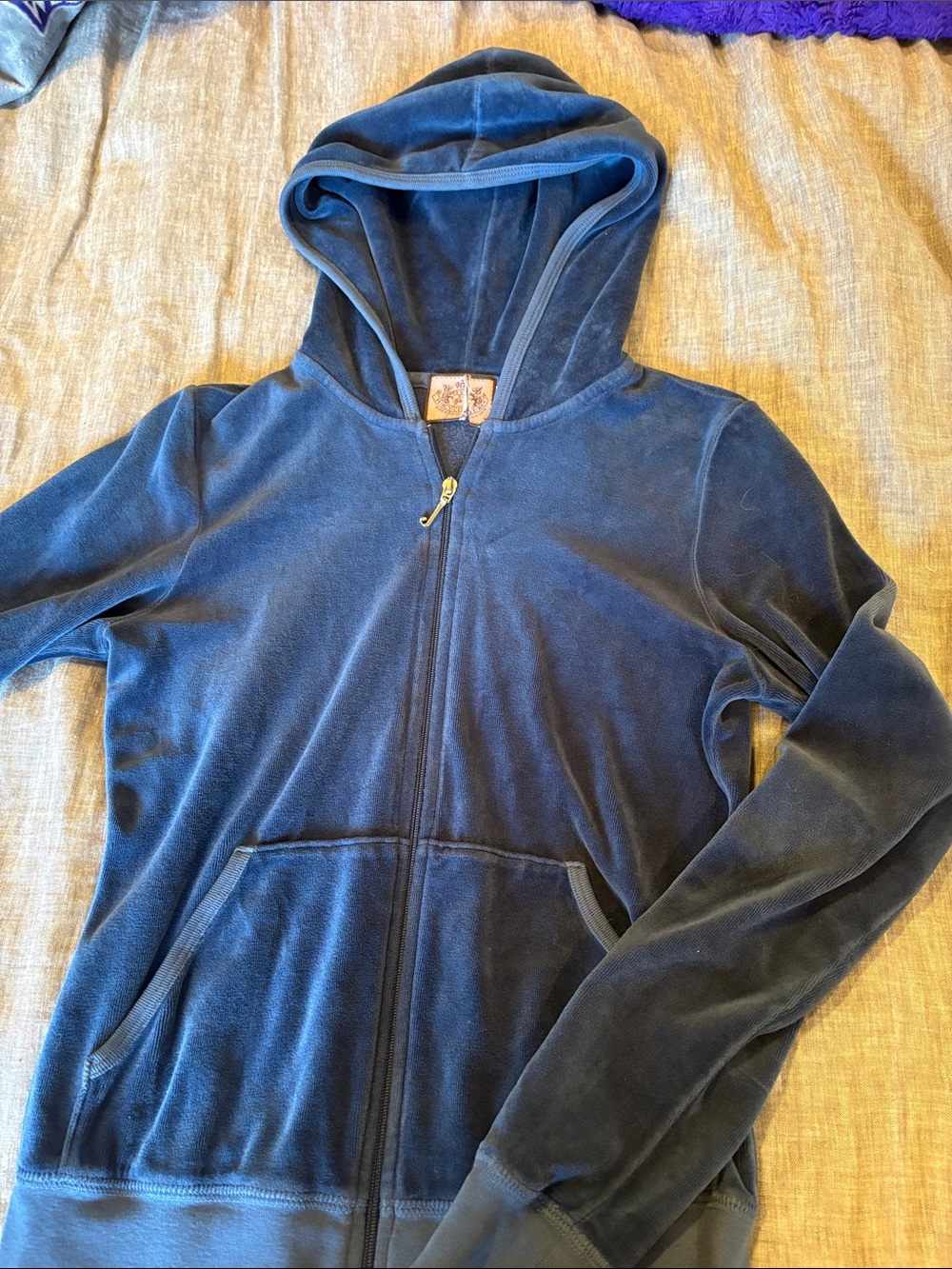 Juicy Couture Navy Blue Velour Zip-Up Hoodie